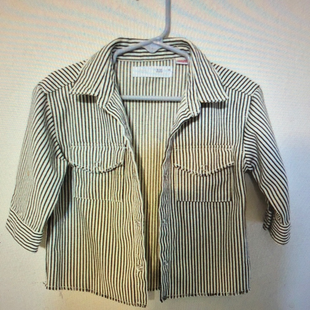 Zara Black and White Striped Button Down Shirt